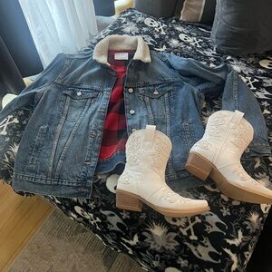 Old Navy Red and Black Plaid Jacket with Shearling Lining